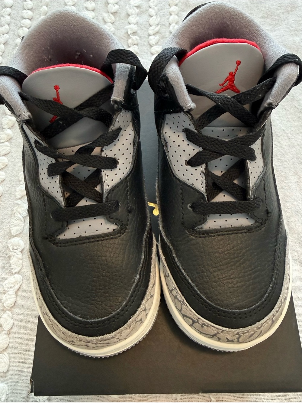 Jordan Black/Fire Red-Cement Grey Kids Sneakers 10c